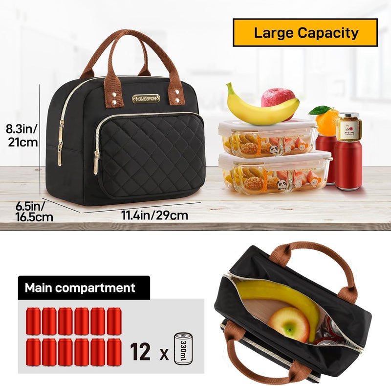Buringer HOMESPON Lunch Bag for Woman Man Adults with Front Pocket Insulated Lunch Tote Lunch Box Container for Work Picnic or Travel（Golden Black） - Image 5